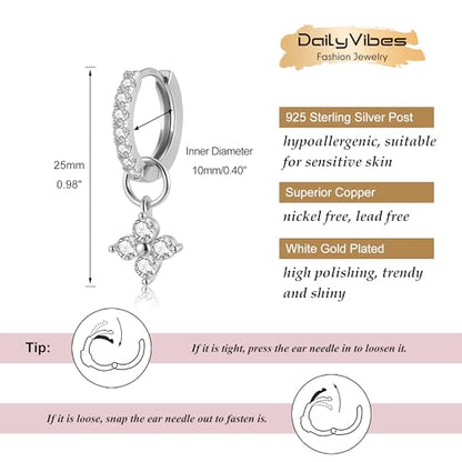 DAILY VIBES Cute Butterfly Star Cross Heart CZ Dangle Earrings for Women - color: Silver Four Stones