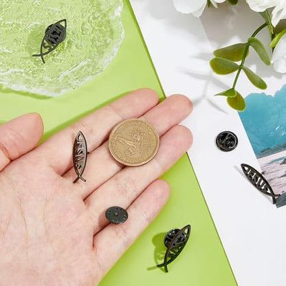SUPERFINDINGS 4Pcs 304 Stainless Steel Lapel Pin Backs Jesus fish brooch Cartoon Fish Pin Christian Jewelry for Coat Shirt Suit Collar Accessories Gift - color: Black