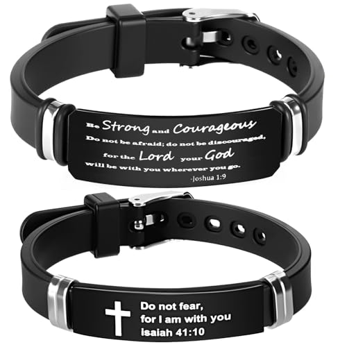 2 Pack Religious Inspirational Quote Cross Bracelets,Powerful Bible Verse Silicone Bracelet, Adjustable Wristband Encouragement Motivational Gifts for Men Women