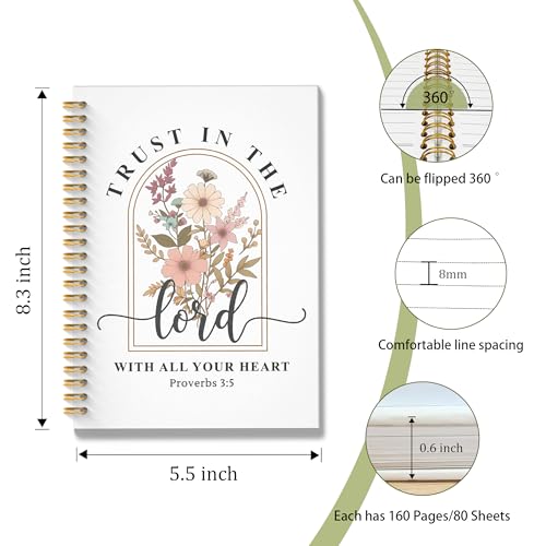 Christian Floral Spiral Notebook, Proverbs 3:5 Bible Journal, Christian Gifts for Women, Trust in the Lord with All Your Heart Scripture Hardcover Notebook Journal, 5.5x8.3 Inch - color: Style 04