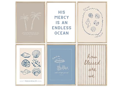 6Pcs Coastal Bible Scripture Wall Art Beach Jesus Canvas Wall Decor Unframe - color: blue2, size: 12x16inch posters
