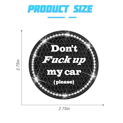 Bling Car Cup Holder Coaster, 2.75 Inch Crystal Rhinestone Diamond Anti-Slip Vehicle Drink Cup Mat with Letters, Automotive Insert Water Bottle Holder Coaster, Universal Fit (Black) - color: Black1
