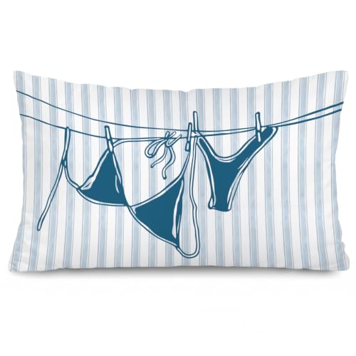 Blue Coastal Beach Cowgirl 12x20 Pillow Cover Decor - color: 02-bikini Line-blue Stripe 12x20