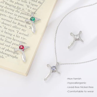 Iefil Cross Necklace for Women - Birthstone Necklace for Women Wife Her - color: 05-May-Emerald Green