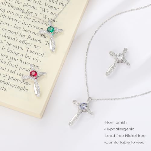 Iefil Cross Necklace for Women - Birthstone Necklace for Women Wife Her - color: 11-November-Citrine Yellow