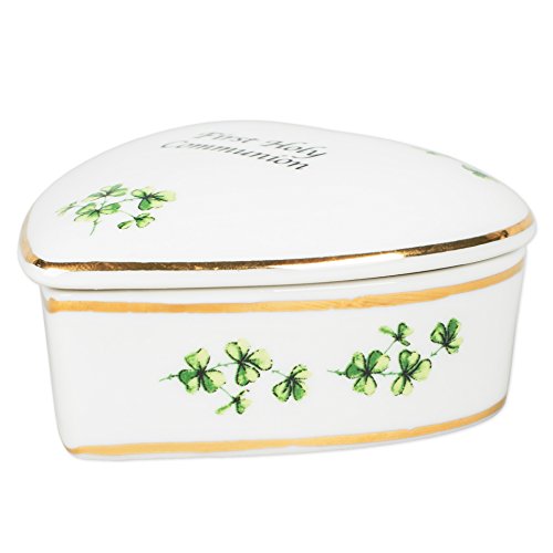 CBE First Holy Communion Irish Shamrocks Porcelain Heart Shaped Keepsake Box
