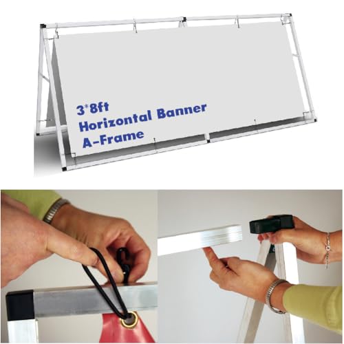 Aluminum Horizontal A-Frame Banner Stand-3’x 8’ Portable Outdoor Indoor Banner Stand, for Promotion & Sport Events, Advertising Display, Frame Only