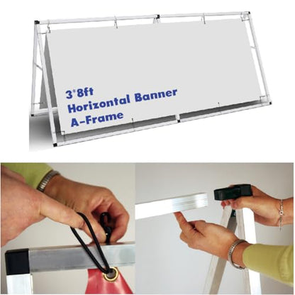 Aluminum Horizontal A-Frame Banner Stand-3’x 8’ Portable Outdoor Indoor Banner Stand, for Promotion & Sport Events, Advertising Display, Frame Only