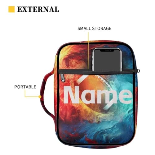 Coldinair Custom Bible Cover for Kids Boy Personalized Bible Case Bible Carrier Carrying Organizer Purse Handbag with Zipper Pockets Church Bag,Soccer Fire Flame - color: Add Your Name,soccer Fire Flame