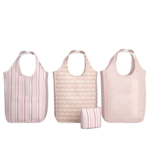Pure Sage Reusable Grocery Bag - Stylish Shopping Bags for Groceries - Foldable Tote Bag - color: Rose 3 Medium