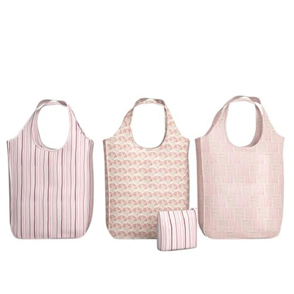 Pure Sage Reusable Grocery Bag - Stylish Shopping Bags for Groceries - Foldable Tote Bag - color: Rose 3 Medium
