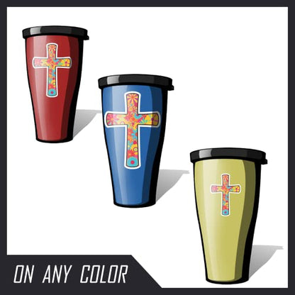 Decalcomania Retro Flower Cross Decals - Set of 3 Vinyl Stickers for Car or Truck Window- Colorful Religious Cross Sticker - style: Flower Cross