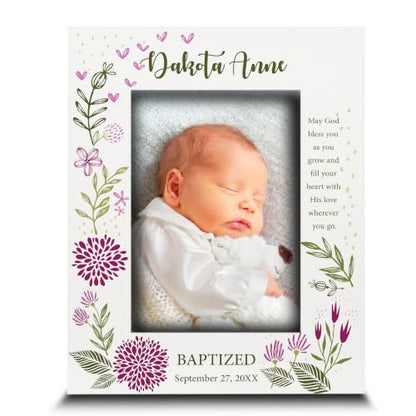 BELLA BUSTA-Personalize -Baptism, Dedication, Confirmation, First Communion Theme Picture Frame-Keepsake from Godparents, Friends, Family-UV Print Frame (Pink (5x7 Vertical)) - color: Pink (5x7 Vertical)