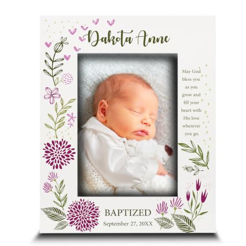 BELLA BUSTA-Personalize -Baptism, Dedication, Confirmation, First Communion Theme Picture Frame-Keepsake from Godparents, Friends, Family-UV Print Frame (Pink (5x7 Vertical)) - color: Pink (5x7 Vertical)