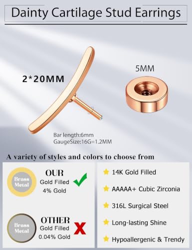 JeryWe Cartilage Earrings for Women Hypoallergenic Helix Piercing Jewelry - color: A:bar-rosegold filled