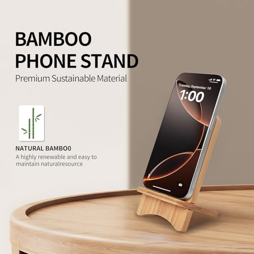 Cell Phone Stands, Desktop Stand, Luxury Nature Wood Simple Phone Stand, Compatible with iPhone & All Cell Phones, Ultra-Stable, Portable & Non-Slip Design, 2 Pieces, Bamboo - color: Bamboo