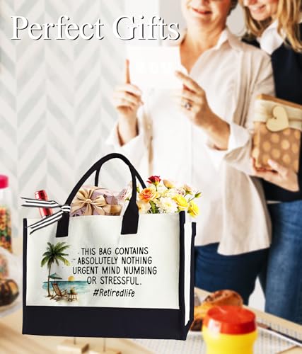 Aesthetic Canvas Tote Bag for Women Girls, Large Tote Bag for Friends Colleagues Leader Manager, 17 x 11.8 x 7 inches - color: Retirement