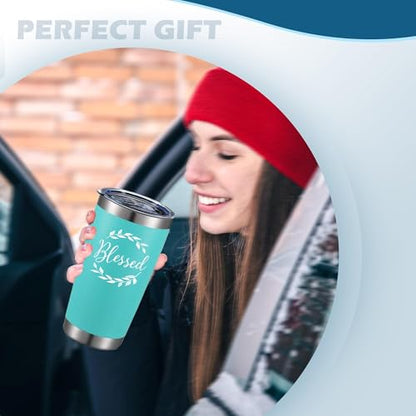 20oz Laurel Wreath Blessed Insulated Stainless Steel Tumbler with Lid - color: white-Mint