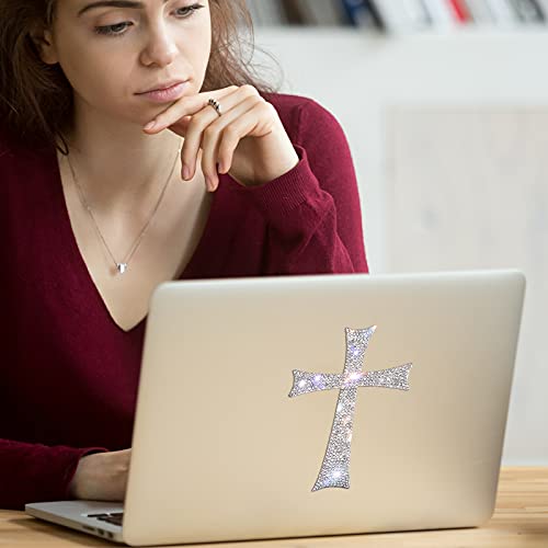 Frienda 6 Pcs Silver Cross Car Decals Waterproof Rhinestone Bling