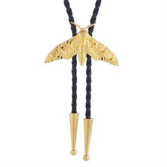 Western Cowboy Bolo tie for Men Women Gold Silver Death Skull Moth Cross Bolo Tie Christmas Deer Rooster Wolf Necktie Gift - color: 3# Gold Moon Moth