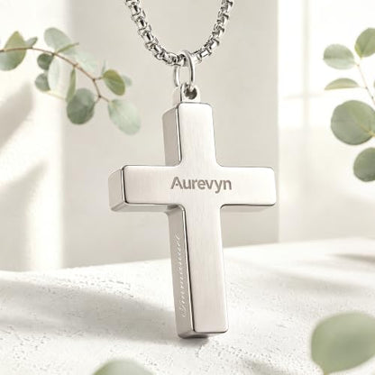 Cross Necklace for Women & Men – NFC Interactive Christian Prayer Necklace - color: Sliver