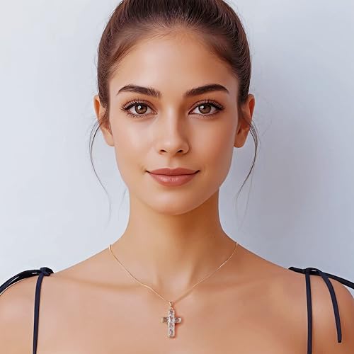 Gold Cross Necklace for Women, 14K Gold Plated - style: Square-Cut Zircon Cross