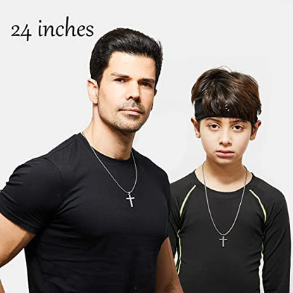 SKQIR Stainless Steel Cross Necklace for Men Silver Cross Necklace for boy Small Cross Pendant Necklace Simple Jewelry Cross Chain Gifts for Men - color: Silver:Cross Pendant 0.6'' * 1.0'', style: Chain 24 inches