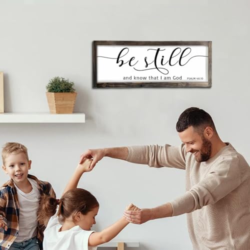Dazingart Farmhouse Bible Verse Sign, Be Still And Know That I am God Psalm 46:10, Rustic Christian Wall Art Decor Framed Wood Scripture Sign for Bedroom (be still) - color: be still