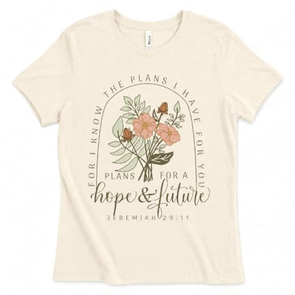 Christian Shirts for Women, Bible Verse Scripture, Jesus Faith Graphic Tee - color: Jeremiah 29:11 - Cream, size: Medium