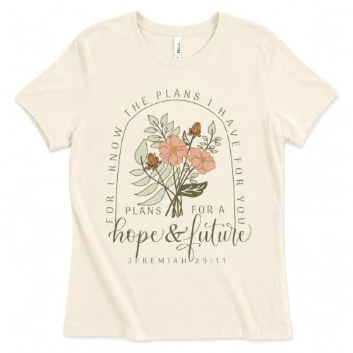 Christian Shirts for Women, Bible Verse Scripture, Jesus Faith Graphic Tee - color: Jeremiah 29:11 - Cream, size: Medium