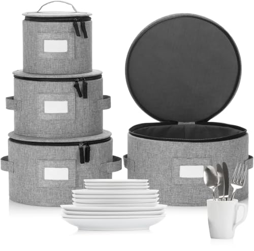 Stack Store Plus More Set of 4 China Storage Cases for Dinnerware - Hard Shell and Stackable - Sizes: 12" - 10" - 8.5" and 7" W - 48 Plate Separators Included - style: Set of 4 Plate Cases