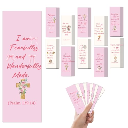 100 Pcs Christian Bookmarks, Religious Pink Bow Cross Flower Paper Bookmark Bulk for Women, Inspirational Bible Verse Book Mark Gift for Reading Lovers Church Accessories - color: Christian B
