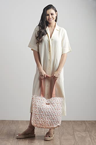 Maison d' Hermine Shopping Bags Cotton Quilted Tote Bag with Zipper Pockets - color: 042 - Fair Isle