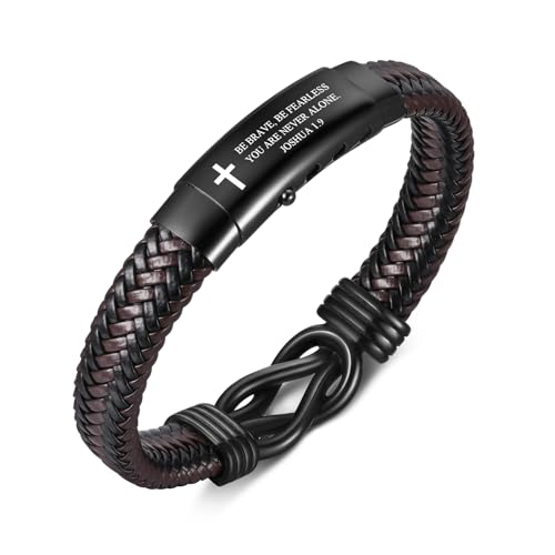 VNOX Men's Inspirational Mantra Engarved Handmade Braided Leather Adjustable Cuff Bangle Bracelet Encouragement Motivational Gift for Men - style: Black-Brown-Knot