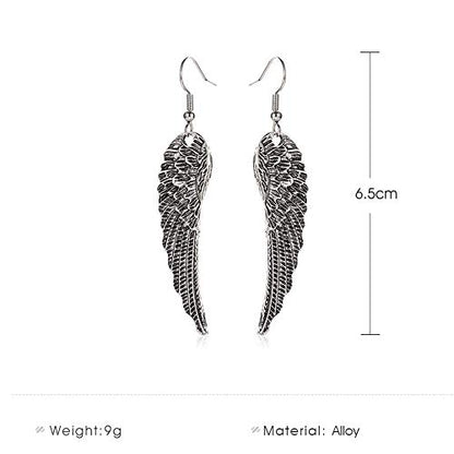KaFu Vintage Angel Wing Earrings Silver Plated Long Angel Feather Charm Dangle Drop tassel Earring for Women Girls Jewelry Gifts