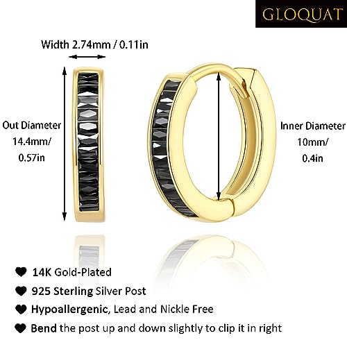 14K Gold Huggie Earrings for Women Silver Huggie Hoop Earrings Cubic Zirconia Huggie Earrings Stud Earrings Lightweight Dainty Hypoallergenic Earrings Jewelry Gifts - color: Gold Black CZ Huggies