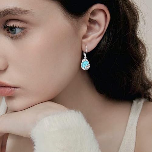 Vito Moonstone Turquoise Drop Earrings for Women, 925 Sterling Silver Hooks - style: spray-Turquoise