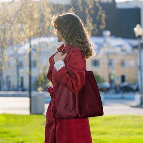 Large 50lbs Heavy Duty Reusable Foldable Grocery and Shopping Tote Bags - Washable Polyester Bags in Pocket - color: Red
