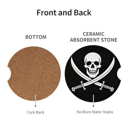 Skull 2 Pack Car Cup Holder Coasters Ceramic Drink Coasters - color: Black