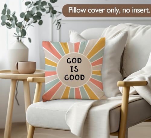 God is Good Christian Boho Sunshine Nursery Pillow Cover 18x18 Decor - color: God-2
