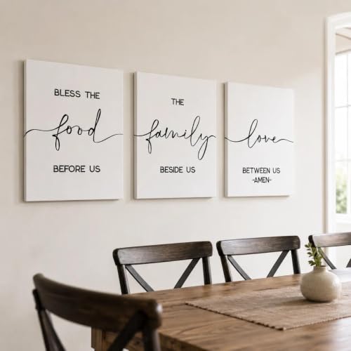 Bless the Food Before Us Wall Decor Sign Set of 3, 12"x16"x3 Christian Art - color: Bless the Food Before Us