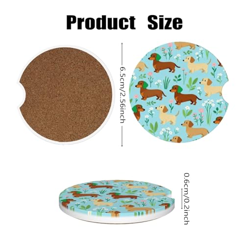 Ceramic Car Cup Coasters 2PCS - Lovely Wiener Dog - color: Lovely Wiener Dog