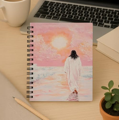 bitCNY Spiral Notebook 8.3 x 5.5 Inches, Jesus Walking on Water Painting Cover, Christian Art Journal, Lined Notebook for Devotion and Daily Writing - color: Jesus Walking on Water-3