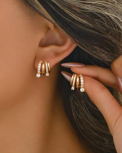Dangle Gold Earrings for Women Trendy Triple Huggie Chain Earrings - color: Gold 9