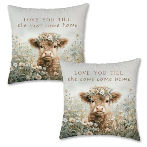 Vintage Highland Cow Pillow Cover 18x18 Inch Set of 2 - color: Highland Cow-7