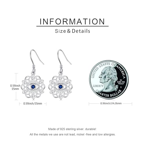 Mountain Mustard Seed Earrings for Women 925 Sterling Silver Lotus/Cross Dangle Drop Earring Christian Jewelry Outdoor Birthday Graduation Gifts - style: Evil Eye Lotus