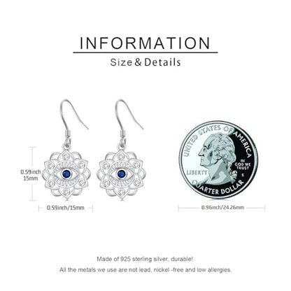 Mountain Mustard Seed Earrings for Women 925 Sterling Silver Lotus/Cross Dangle Drop Earring Christian Jewelry Outdoor Birthday Graduation Gifts - style: Evil Eye Lotus