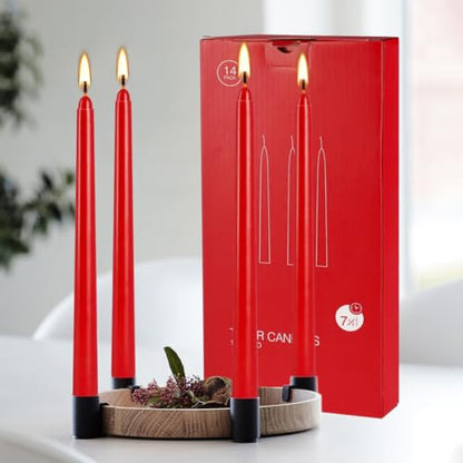 14 Pack 10 Inch Red Taper Candles - Dripless Smokeless 7.5 Hour Burn for Christmas & Wedding - color: red-10”14pcs