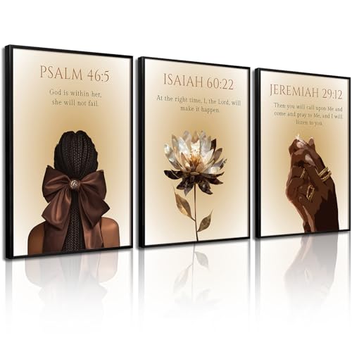 Black Girl Christian Wall Art African American Woman Canvas Wall Decor Bible Verse Poster Black Women Flower Prints Picture Religious Scripture Painting Artwork for Bedroom 12x16 Inch Unframed 3Pcs - color: Christian Flower Art, size: 16"L x 12"W, style: