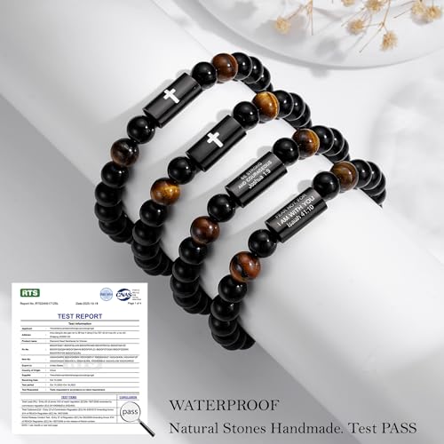 Natural Stones Handmade Cross Bracelet For Men Boys - color: Philippians 4:13